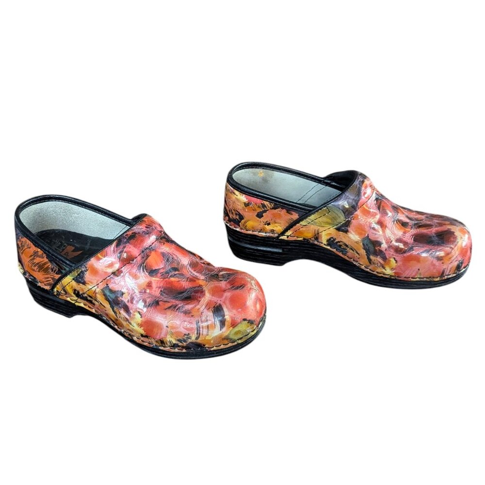 Dansko XP Night Rose Patent Leather Floral Print Clogs  - Size 38